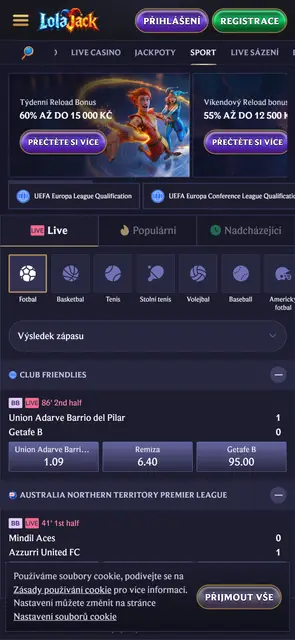 Lolajack: živé sázení na sport s českým rozhraním